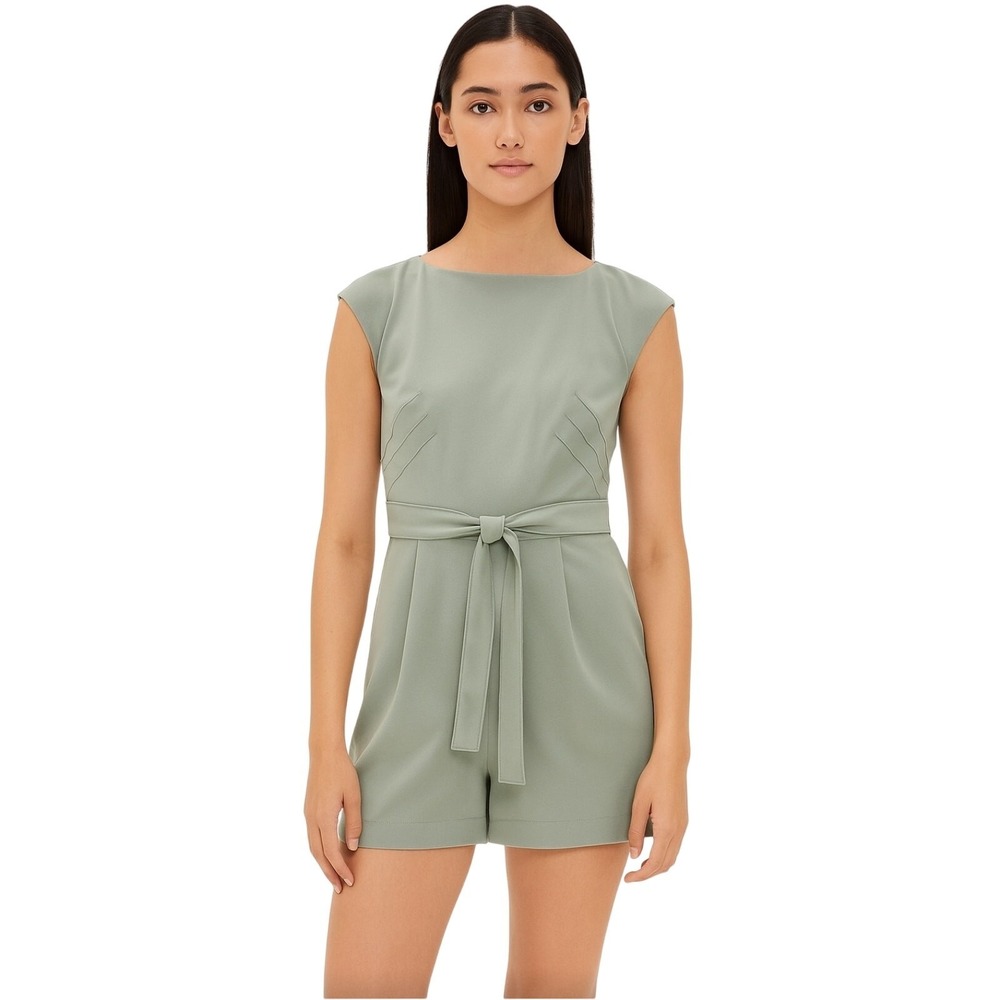 Calvin Klein Women's Sage Green Sleeveless‎ Belted Stretch Casual Romper Size 8